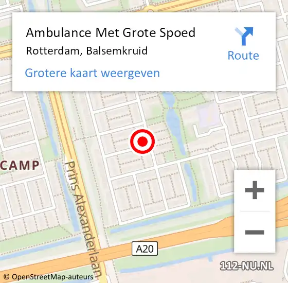 Locatie op kaart van de 112 melding: Ambulance Met Grote Spoed Naar Rotterdam, Balsemkruid op 12 juli 2024 00:42