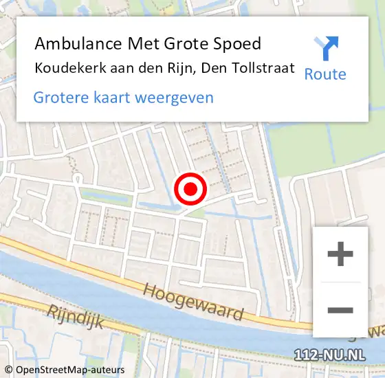 Locatie op kaart van de 112 melding: Ambulance Met Grote Spoed Naar Koudekerk aan den Rijn, Den Tollstraat op 12 juli 2024 00:48