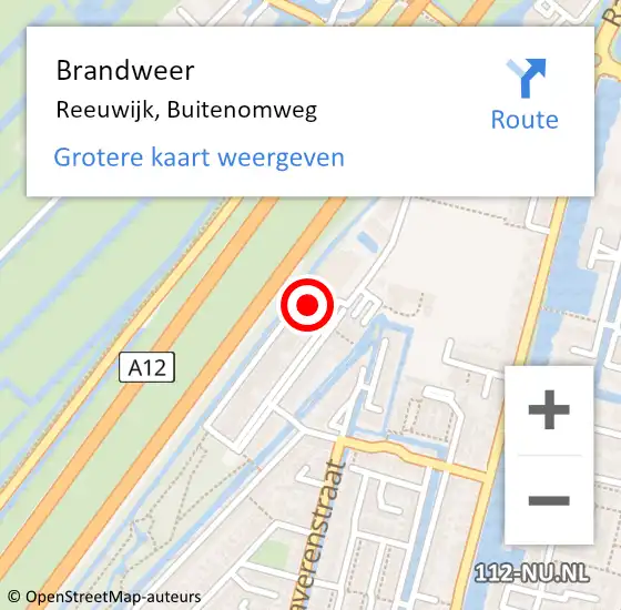 Locatie op kaart van de 112 melding: Brandweer Reeuwijk, Buitenomweg op 12 juli 2024 01:02