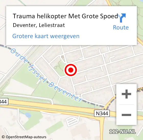 Locatie op kaart van de 112 melding: Trauma helikopter Met Grote Spoed Naar Deventer, Leliestraat op 12 juli 2024 01:33