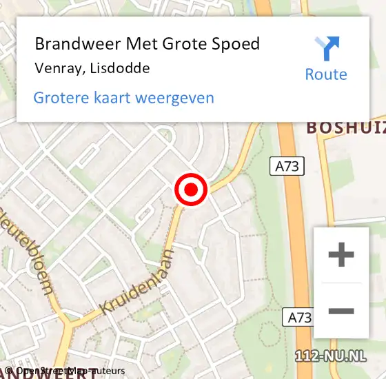 Locatie op kaart van de 112 melding: Brandweer Met Grote Spoed Naar Venray, Lisdodde op 12 juli 2024 01:49