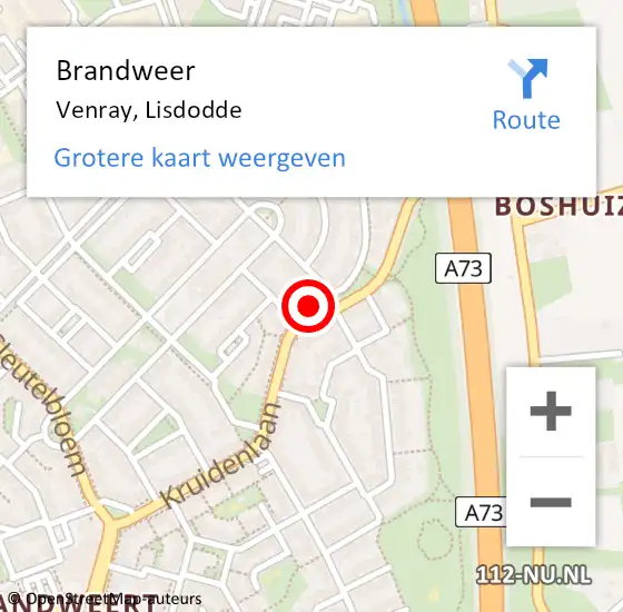 Locatie op kaart van de 112 melding: Brandweer Venray, Lisdodde op 12 juli 2024 01:50