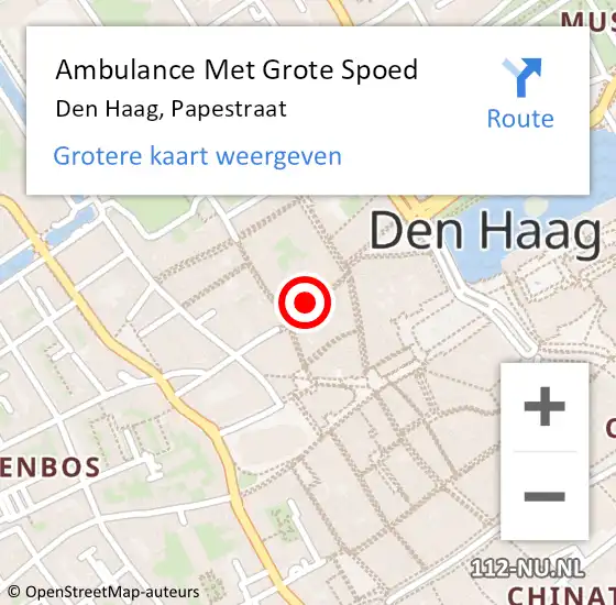 Locatie op kaart van de 112 melding: Ambulance Met Grote Spoed Naar Den Haag, Papestraat op 12 juli 2024 02:58