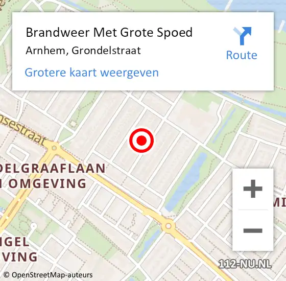 Locatie op kaart van de 112 melding: Brandweer Met Grote Spoed Naar Arnhem, Grondelstraat op 12 juli 2024 03:06