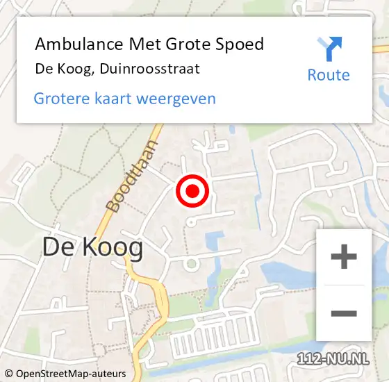 Locatie op kaart van de 112 melding: Ambulance Met Grote Spoed Naar De Koog, Duinroosstraat op 12 juli 2024 03:08