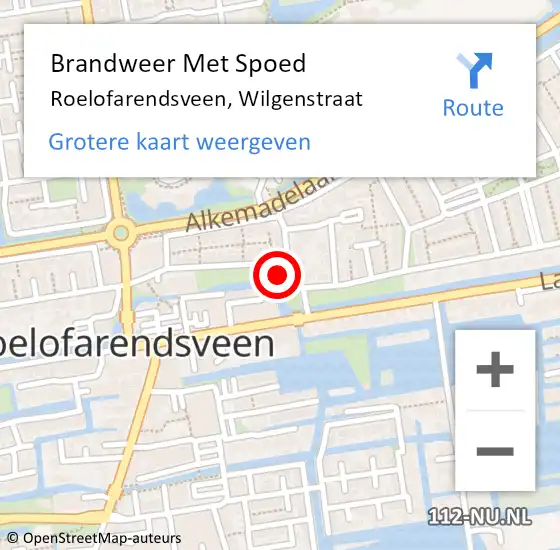 Locatie op kaart van de 112 melding: Brandweer Met Spoed Naar Roelofarendsveen, Wilgenstraat op 12 juli 2024 05:40