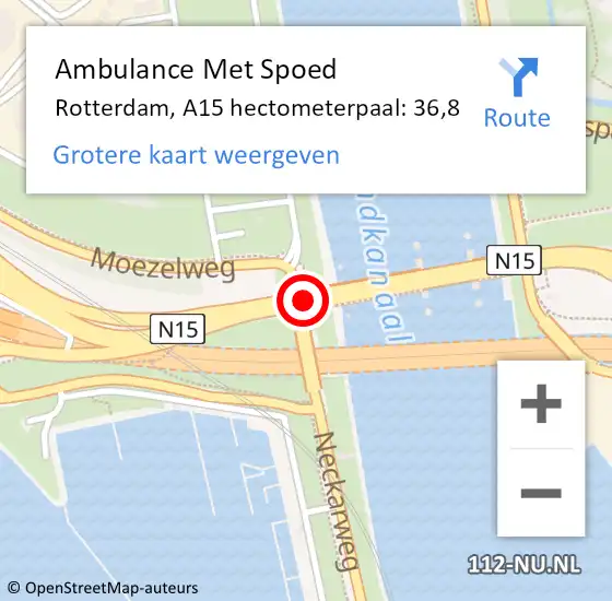 Locatie op kaart van de 112 melding: Ambulance Met Spoed Naar Rotterdam, A15 hectometerpaal: 36,8 op 12 juli 2024 06:30
