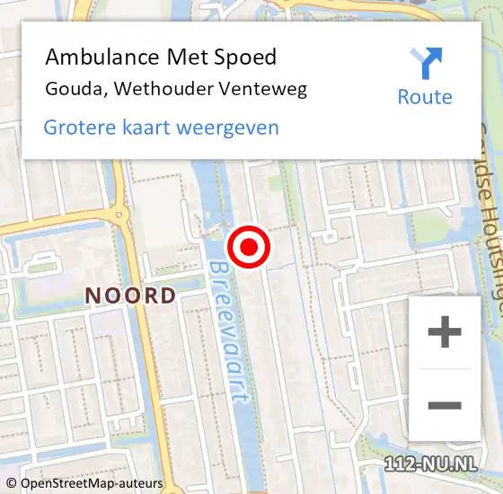 Locatie op kaart van de 112 melding: Ambulance Met Spoed Naar Gouda, Wethouder Venteweg op 12 juli 2024 07:16