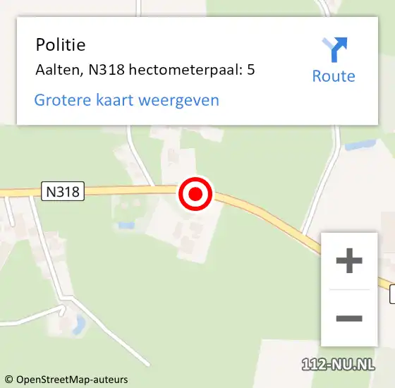 Locatie op kaart van de 112 melding: Politie Aalten, N318 hectometerpaal: 5 op 12 juli 2024 07:25