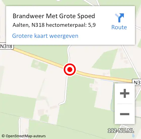 Locatie op kaart van de 112 melding: Brandweer Met Grote Spoed Naar Aalten, N318 hectometerpaal: 5,9 op 12 juli 2024 07:29