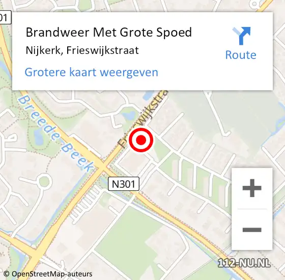 Locatie op kaart van de 112 melding: Brandweer Met Grote Spoed Naar Nijkerk, Frieswijkstraat op 12 juli 2024 08:04