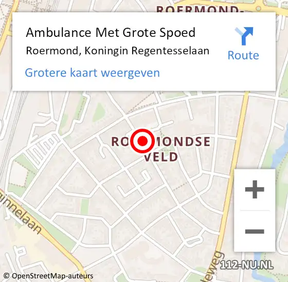 Locatie op kaart van de 112 melding: Ambulance Met Grote Spoed Naar Roermond, Koningin Regentesselaan op 12 juli 2024 08:04