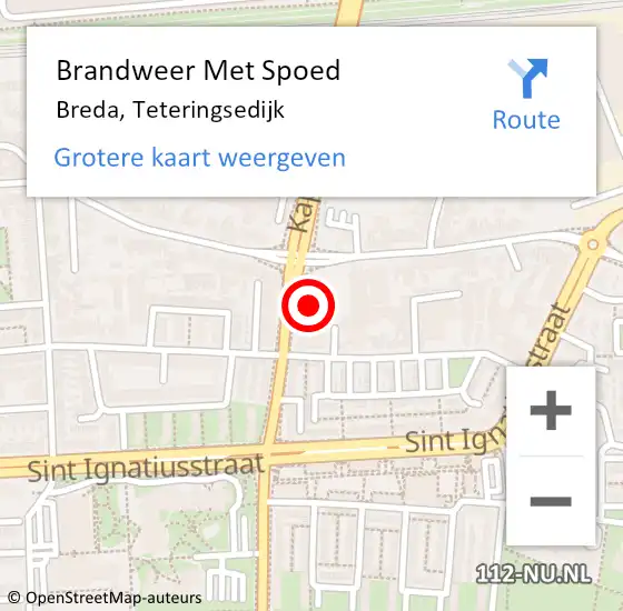 Locatie op kaart van de 112 melding: Brandweer Met Spoed Naar Breda, Teteringsedijk op 12 juli 2024 08:05