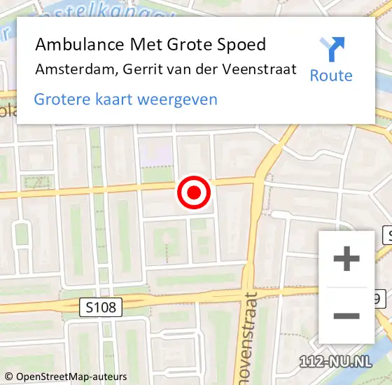 Locatie op kaart van de 112 melding: Ambulance Met Grote Spoed Naar Amsterdam, Gerrit van der Veenstraat op 12 juli 2024 08:14