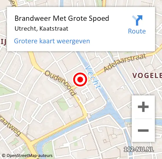 Locatie op kaart van de 112 melding: Brandweer Met Grote Spoed Naar Utrecht, Kaatstraat op 12 juli 2024 08:30