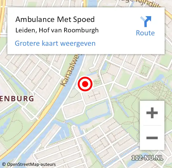 Locatie op kaart van de 112 melding: Ambulance Met Spoed Naar Leiden, Hof van Roomburgh op 12 juli 2024 08:34