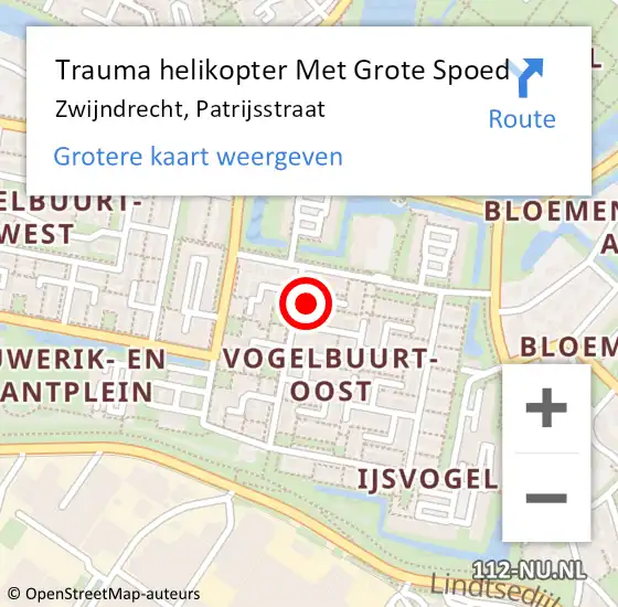 Locatie op kaart van de 112 melding: Trauma helikopter Met Grote Spoed Naar Zwijndrecht, Patrijsstraat op 12 juli 2024 08:36