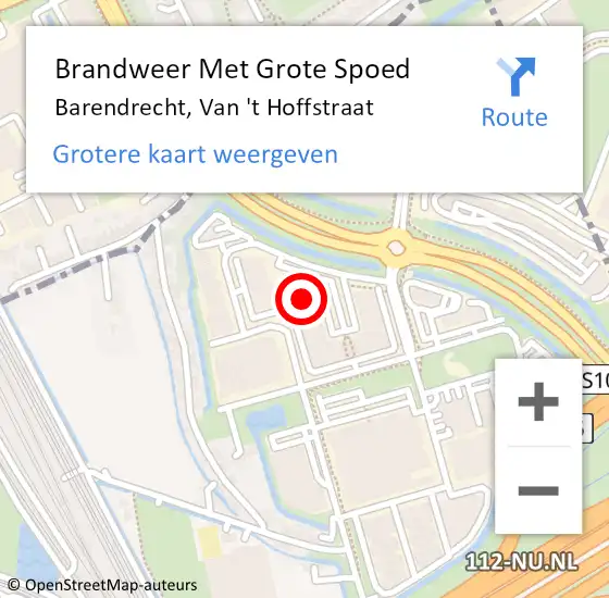 Locatie op kaart van de 112 melding: Brandweer Met Grote Spoed Naar Barendrecht, Van 't Hoffstraat op 12 juli 2024 08:56