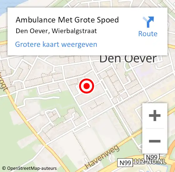 Locatie op kaart van de 112 melding: Ambulance Met Grote Spoed Naar Den Oever, Wierbalgstraat op 12 juli 2024 09:05