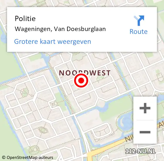 Locatie op kaart van de 112 melding: Politie Wageningen, Van Doesburglaan op 12 juli 2024 09:06