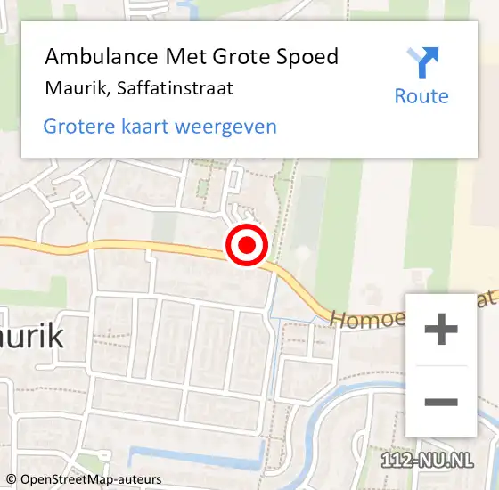 Locatie op kaart van de 112 melding: Ambulance Met Grote Spoed Naar Maurik, Saffatinstraat op 12 oktober 2014 20:33