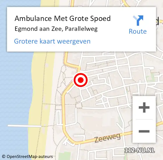 Locatie op kaart van de 112 melding: Ambulance Met Grote Spoed Naar Egmond aan Zee, Parallelweg op 12 juli 2024 09:37