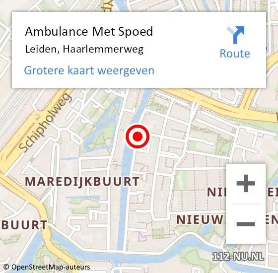 Locatie op kaart van de 112 melding: Ambulance Met Spoed Naar Leiden, Haarlemmerweg op 12 juli 2024 09:43