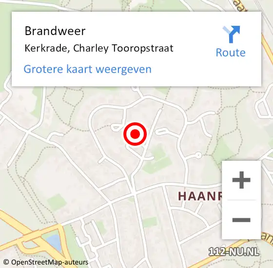 Locatie op kaart van de 112 melding: Brandweer Kerkrade, Charley Tooropstraat op 17 oktober 2013 12:44