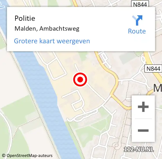 Locatie op kaart van de 112 melding: Politie Malden, Ambachtsweg op 12 juli 2024 09:49