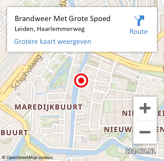 Locatie op kaart van de 112 melding: Brandweer Met Grote Spoed Naar Leiden, Haarlemmerweg op 12 juli 2024 09:54