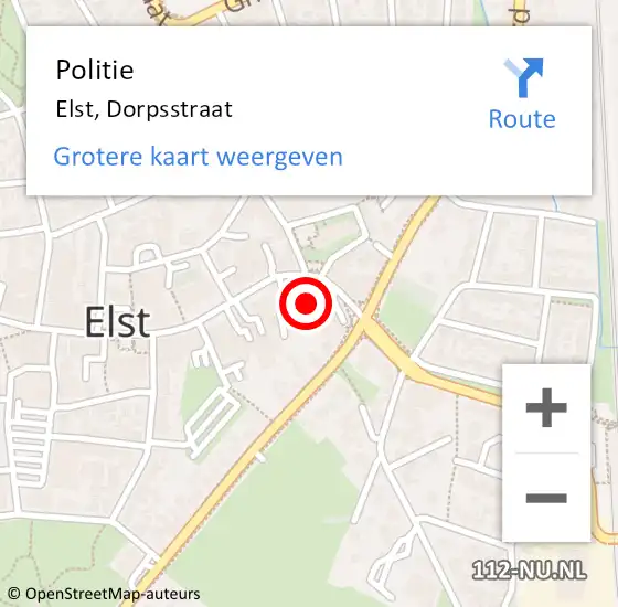 Locatie op kaart van de 112 melding: Politie Elst, Dorpsstraat op 12 juli 2024 09:59