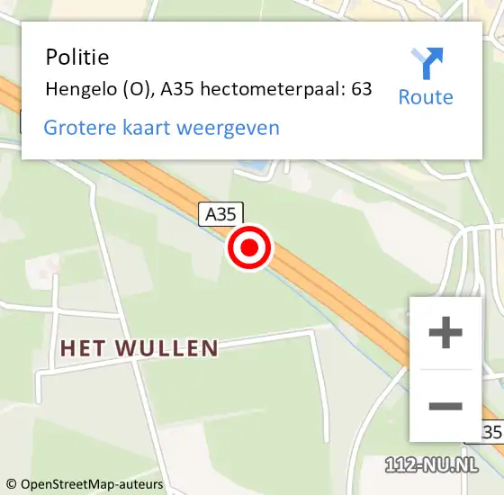 Locatie op kaart van de 112 melding: Politie Hengelo (O), A35 hectometerpaal: 63 op 12 juli 2024 10:16