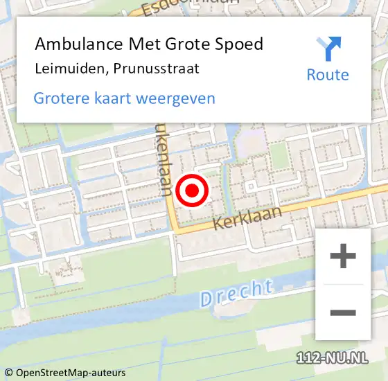 Locatie op kaart van de 112 melding: Ambulance Met Grote Spoed Naar Leimuiden, Prunusstraat op 12 juli 2024 10:17