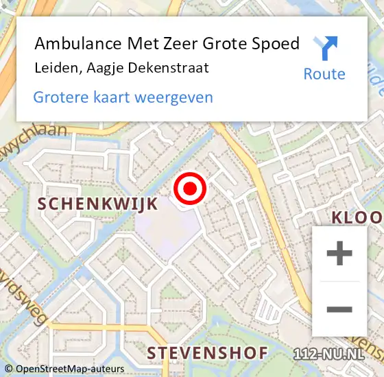 Locatie op kaart van de 112 melding: Ambulance Met Zeer Grote Spoed Naar Leiden, Aagje Dekenstraat op 12 juli 2024 10:19