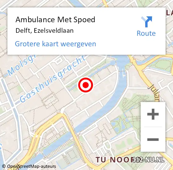 Locatie op kaart van de 112 melding: Ambulance Met Spoed Naar Delft, Ezelsveldlaan op 12 juli 2024 10:19