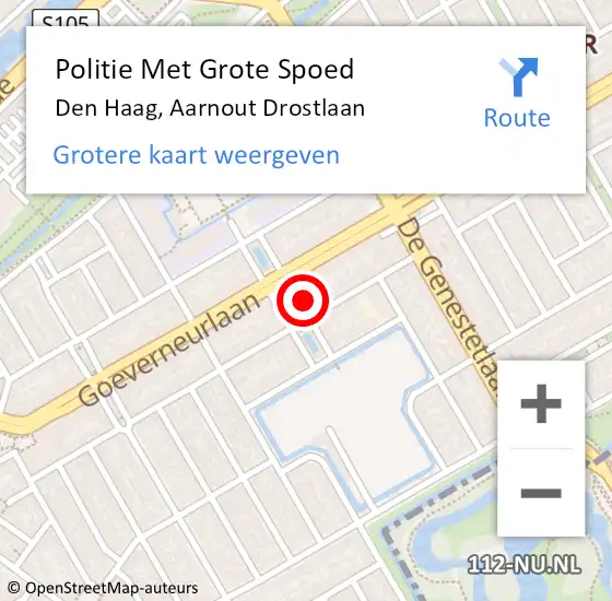 Locatie op kaart van de 112 melding: Politie Met Grote Spoed Naar Den Haag, Aarnout Drostlaan op 12 juli 2024 10:25