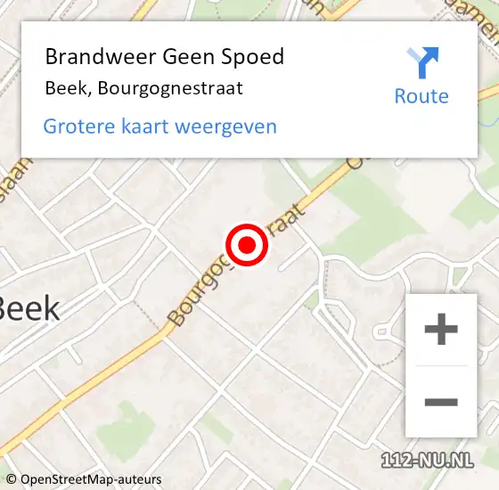 Locatie op kaart van de 112 melding: Brandweer Geen Spoed Naar Beek, Bourgognestraat op 12 juli 2024 10:43