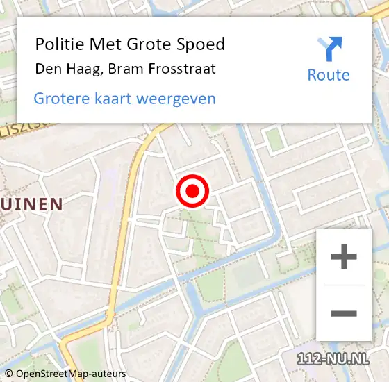 Locatie op kaart van de 112 melding: Politie Met Grote Spoed Naar Den Haag, Bram Frosstraat op 12 juli 2024 10:50