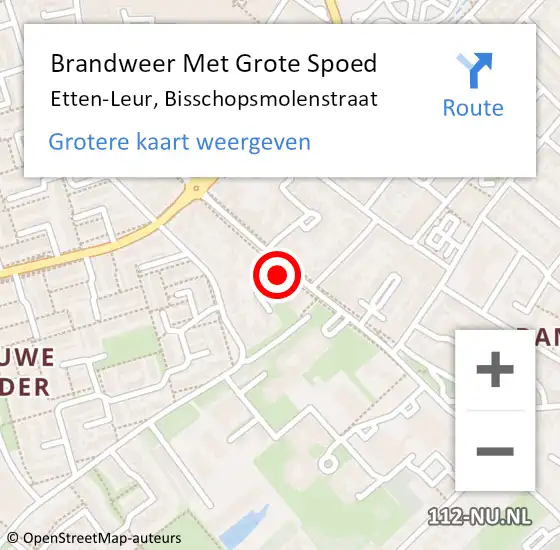 Locatie op kaart van de 112 melding: Brandweer Met Grote Spoed Naar Etten-Leur, Bisschopsmolenstraat op 12 juli 2024 10:55