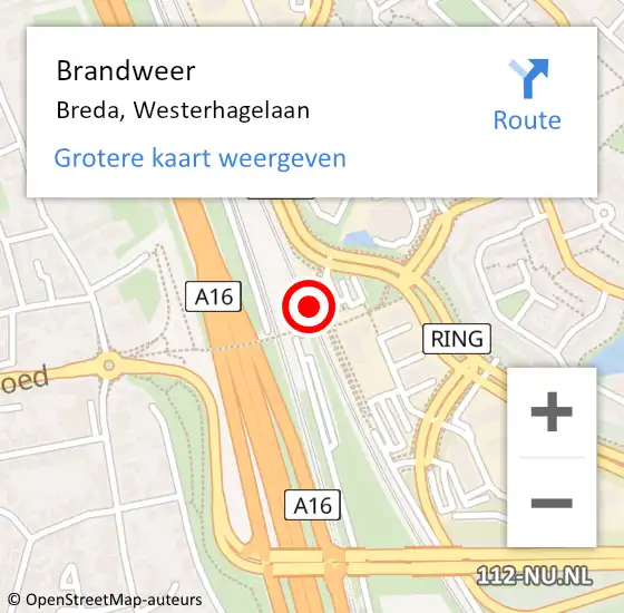 Locatie op kaart van de 112 melding: Brandweer Breda, Westerhagelaan op 12 juli 2024 11:01