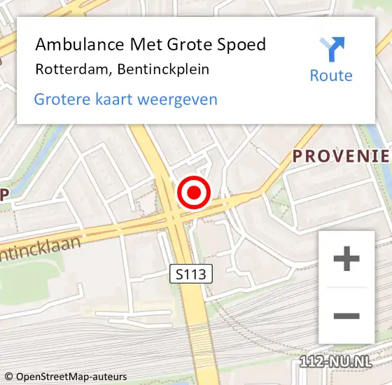 Locatie op kaart van de 112 melding: Ambulance Met Grote Spoed Naar Rotterdam, Bentinckplein op 12 juli 2024 11:02