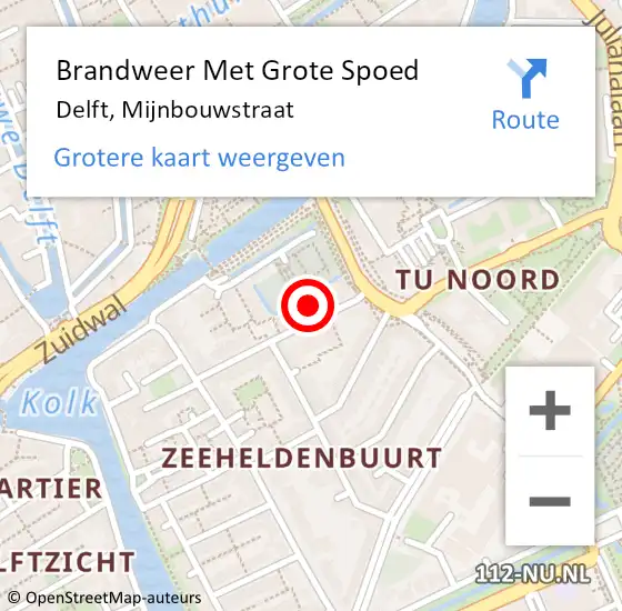 Locatie op kaart van de 112 melding: Brandweer Met Grote Spoed Naar Delft, Mijnbouwstraat op 12 juli 2024 11:11