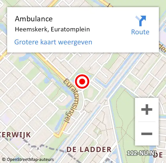 Locatie op kaart van de 112 melding: Ambulance Heemskerk, Euratomplein op 12 juli 2024 11:11