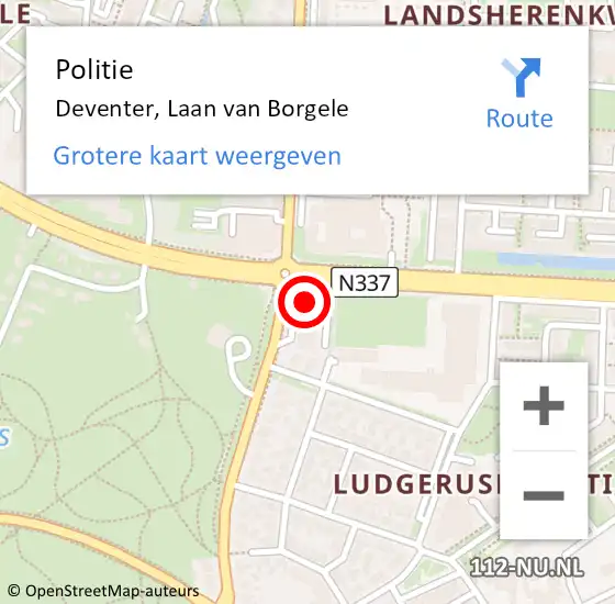 Locatie op kaart van de 112 melding: Politie Deventer, Laan van Borgele op 12 juli 2024 11:17