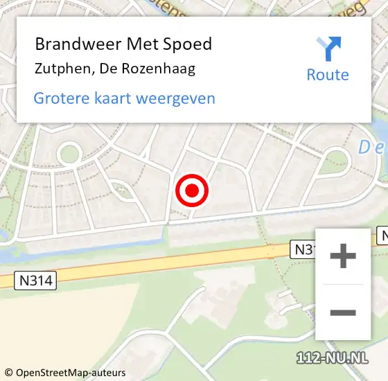 Locatie op kaart van de 112 melding: Brandweer Met Spoed Naar Zutphen, De Rozenhaag op 12 juli 2024 11:23