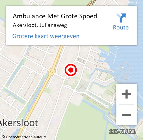 Locatie op kaart van de 112 melding: Ambulance Met Grote Spoed Naar Akersloot, Julianaweg op 12 juli 2024 11:27