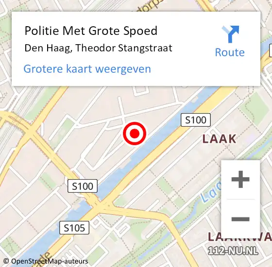 Locatie op kaart van de 112 melding: Politie Met Grote Spoed Naar Den Haag, Theodor Stangstraat op 12 juli 2024 11:27