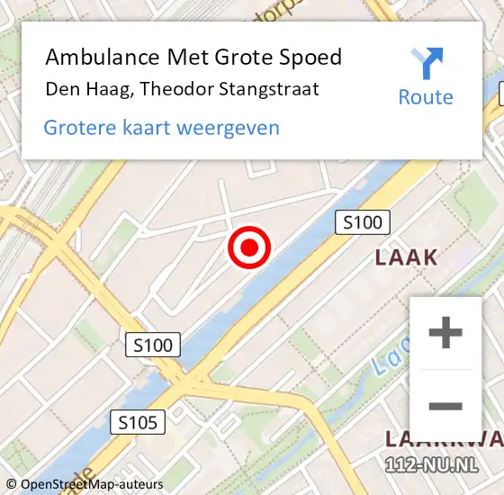 Locatie op kaart van de 112 melding: Ambulance Met Grote Spoed Naar Den Haag, Theodor Stangstraat op 12 juli 2024 11:28