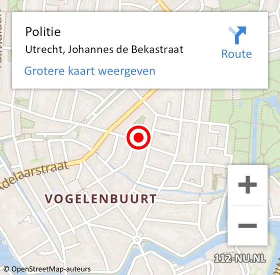 Locatie op kaart van de 112 melding: Politie Utrecht, Johannes de Bekastraat op 12 juli 2024 11:34