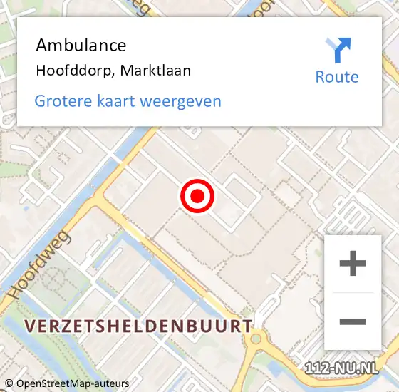 Locatie op kaart van de 112 melding: Ambulance Hoofddorp, Marktlaan op 12 juli 2024 11:34